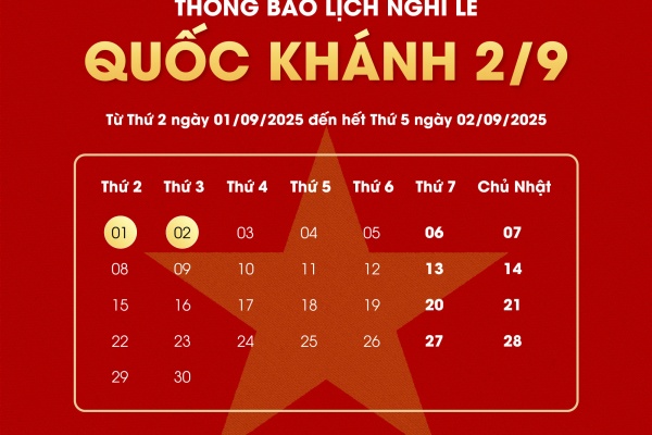 THÔNG BÁO NGHỈ LỄ QUỐC KHÁNH 02/09/2025